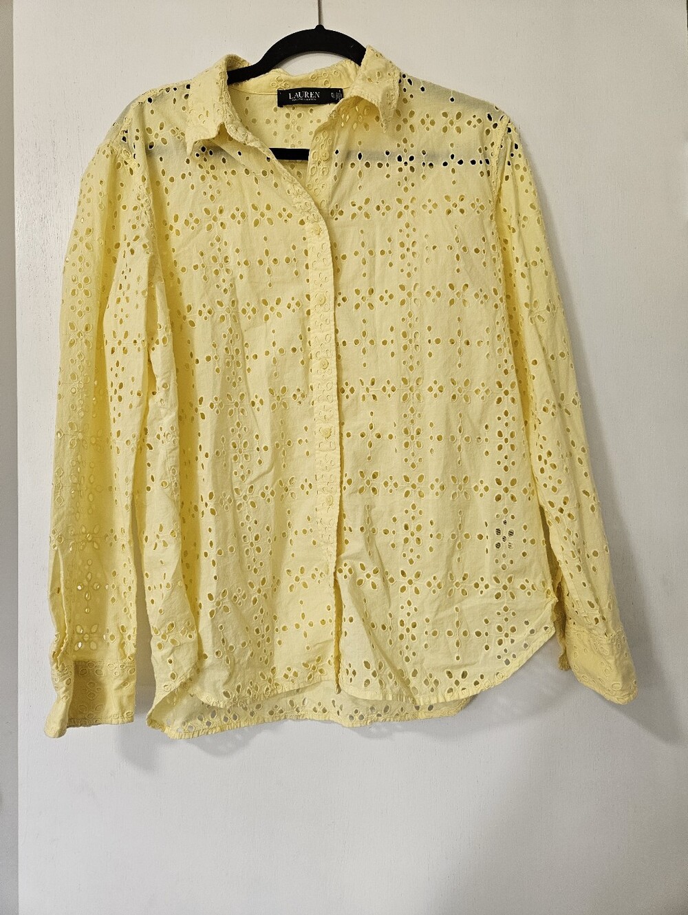 Lauren Ralph Lauren Yellow Eyelet Lace Long Sleeve Button Down Shirt XL